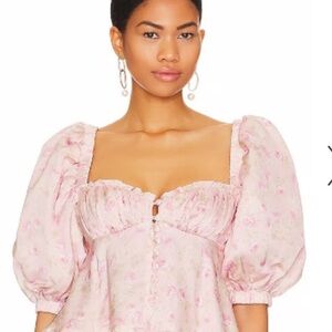For Love & Lemons - Floral Pink Puff Sleeve Top - XS NWT